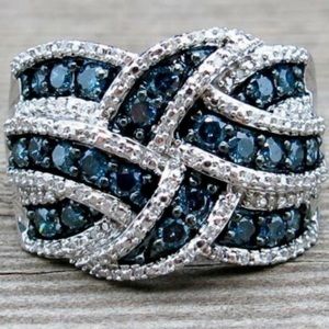New Diamond  Sterling Silver Sapphire Ring